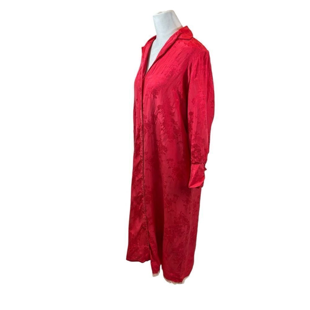 Vintage Miss Serbin Red Silk Brocade Jacquard Button Down Robe Size‎ Medium